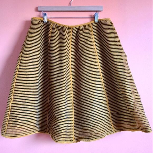 Tibi Turmeric Yellow & Black Striped Wool Blend A-Line Skirt โ Size 12 - Picture 3 of 10